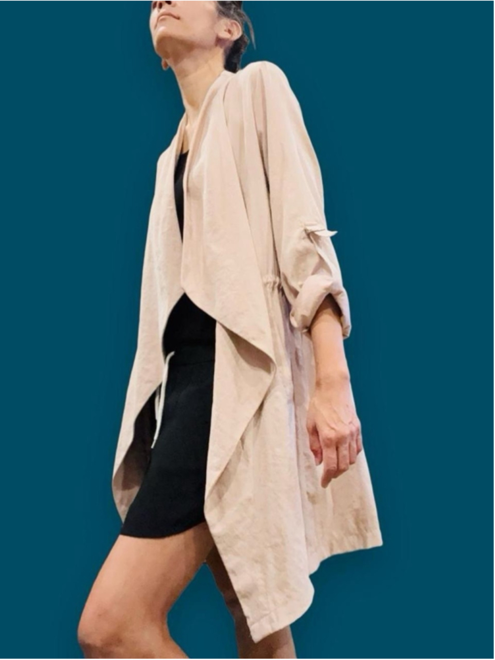 Zara Draped Beige Duster Jacket Minimalist Small
